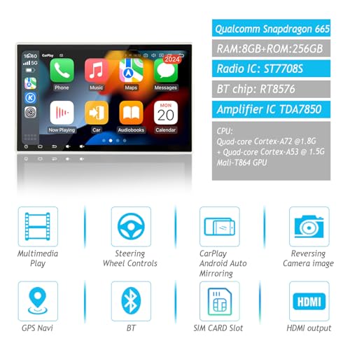 SYGAV Android 13 Car Stereo 8GB+256GB for 2014-2019 Toyota Highlander Radio/Built in Wireless CarPlay/Android Auto/SIM Card Slot - Image 2