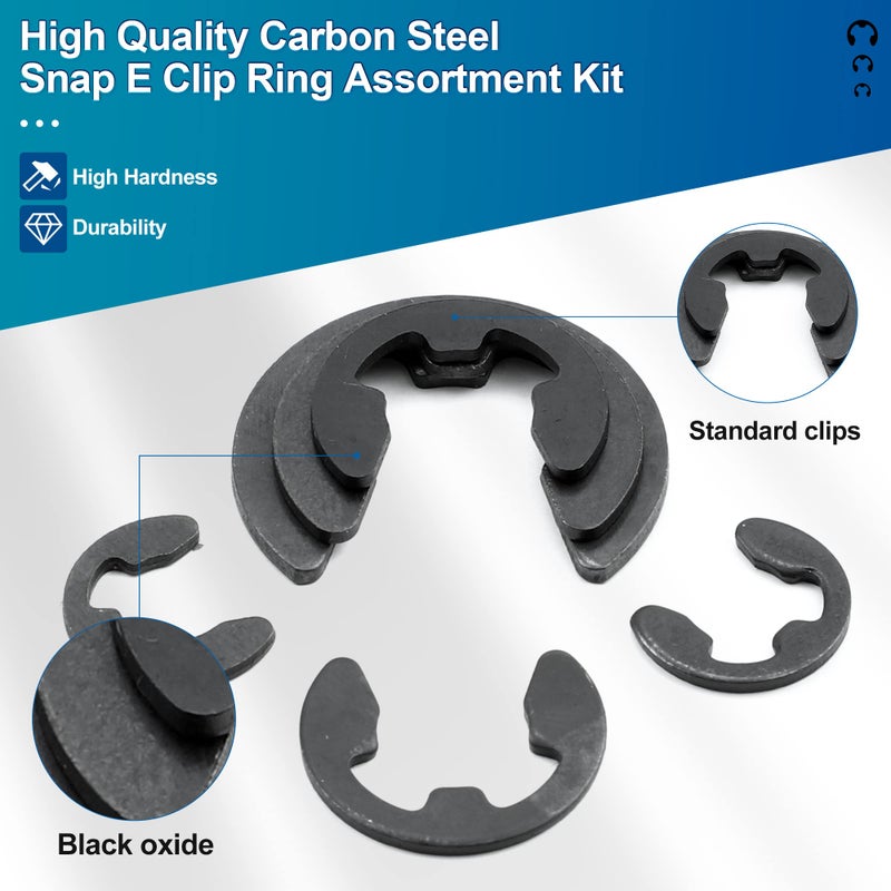 NINDEJIN 395PCS Retaining Rings E-Clip Assortment Set, 13 Sizes, Carbon Steel External Snap Ring, E-Clips Retainer Circlip Rings for Projects - Gears Pulleys Axles Shafts and Other Moving Parts - Image 3