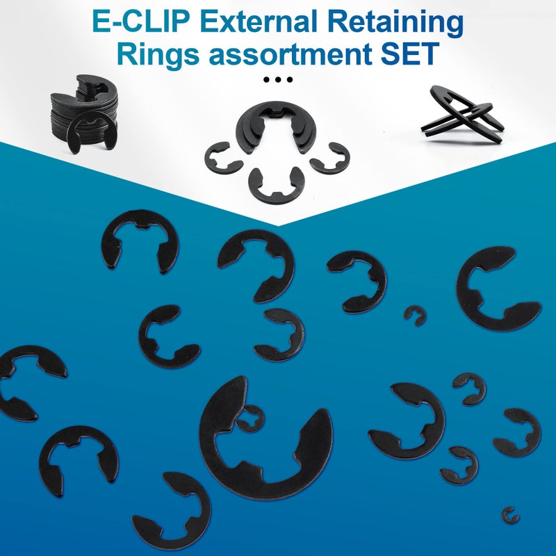 NINDEJIN 395PCS Retaining Rings E-Clip Assortment Set, 13 Sizes, Carbon Steel External Snap Ring, E-Clips Retainer Circlip Rings for Projects - Gears Pulleys Axles Shafts and Other Moving Parts - Image 5