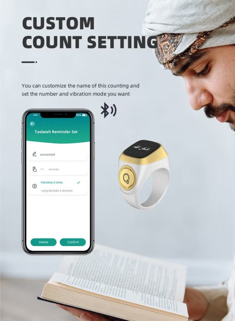 20mm Zikr Ring Smart Ring with Vibration Reminder Tasbih Counter and Bluetooth Connection for Exclusive IQIBLA App and 5 Daily Prayer Reminders - Image 3