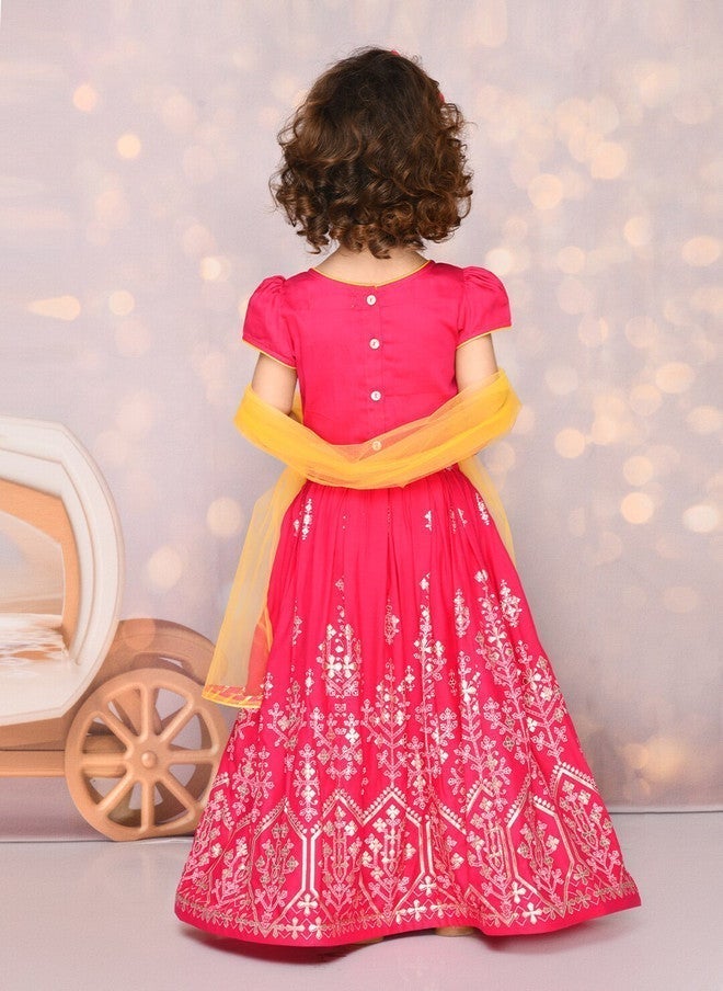 Saka Designs Magenta & Yellow Embroidered Lehenga Choli for Girls - Image 4