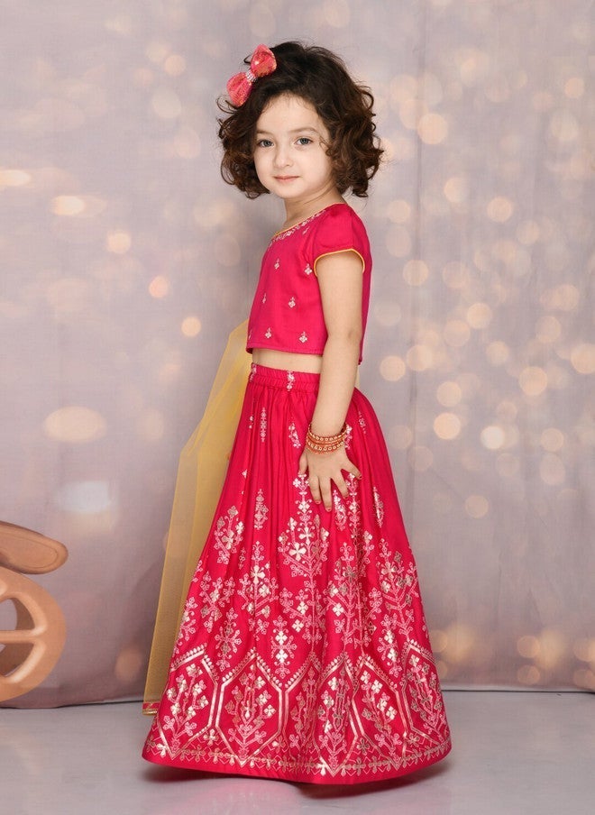 Saka Designs Magenta & Yellow Embroidered Lehenga Choli for Girls - Image 3