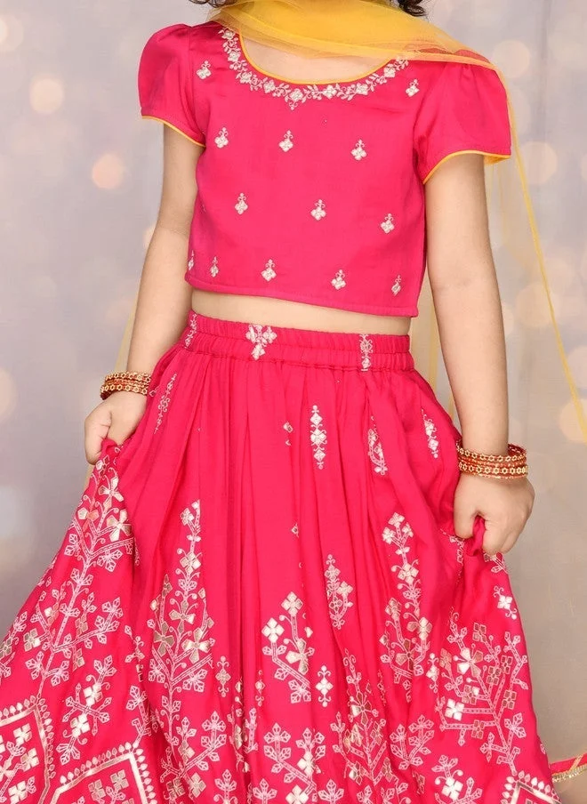 Saka Designs Magenta & Yellow Embroidered Lehenga Choli for Girls