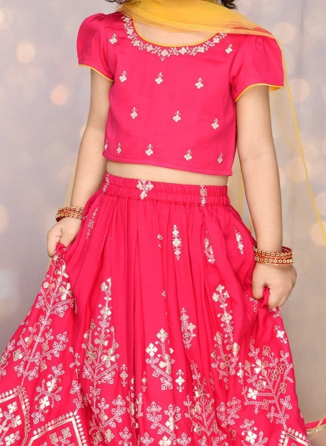 Saka Designs Magenta & Yellow Embroidered Lehenga Choli for Girls - Image 2