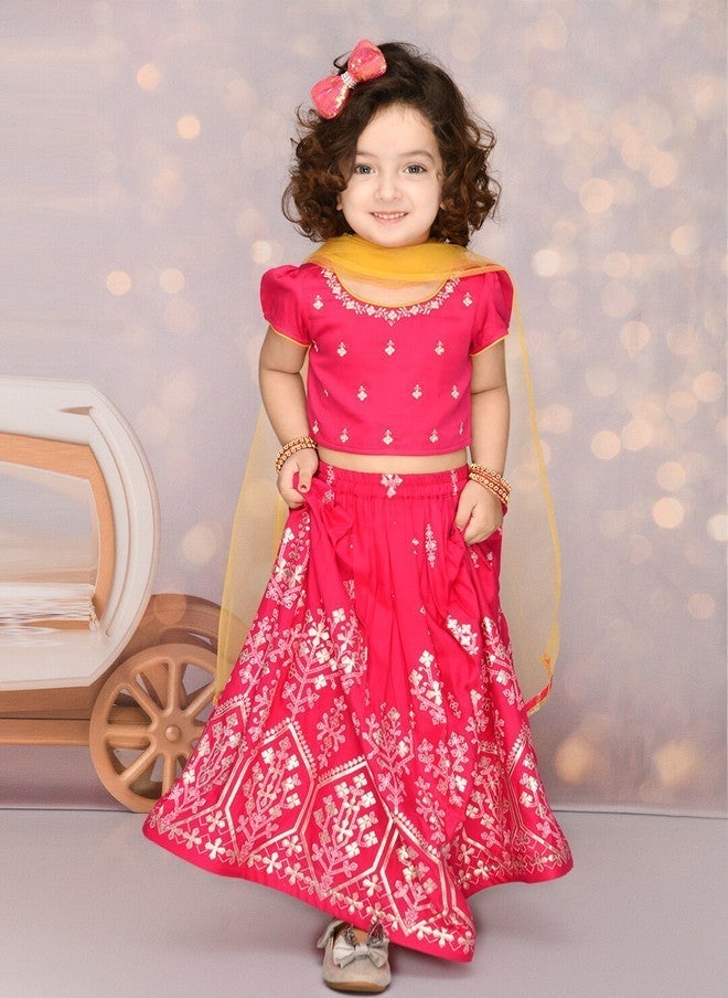 Saka Designs Magenta & Yellow Embroidered Lehenga Choli for Girls - Image 5