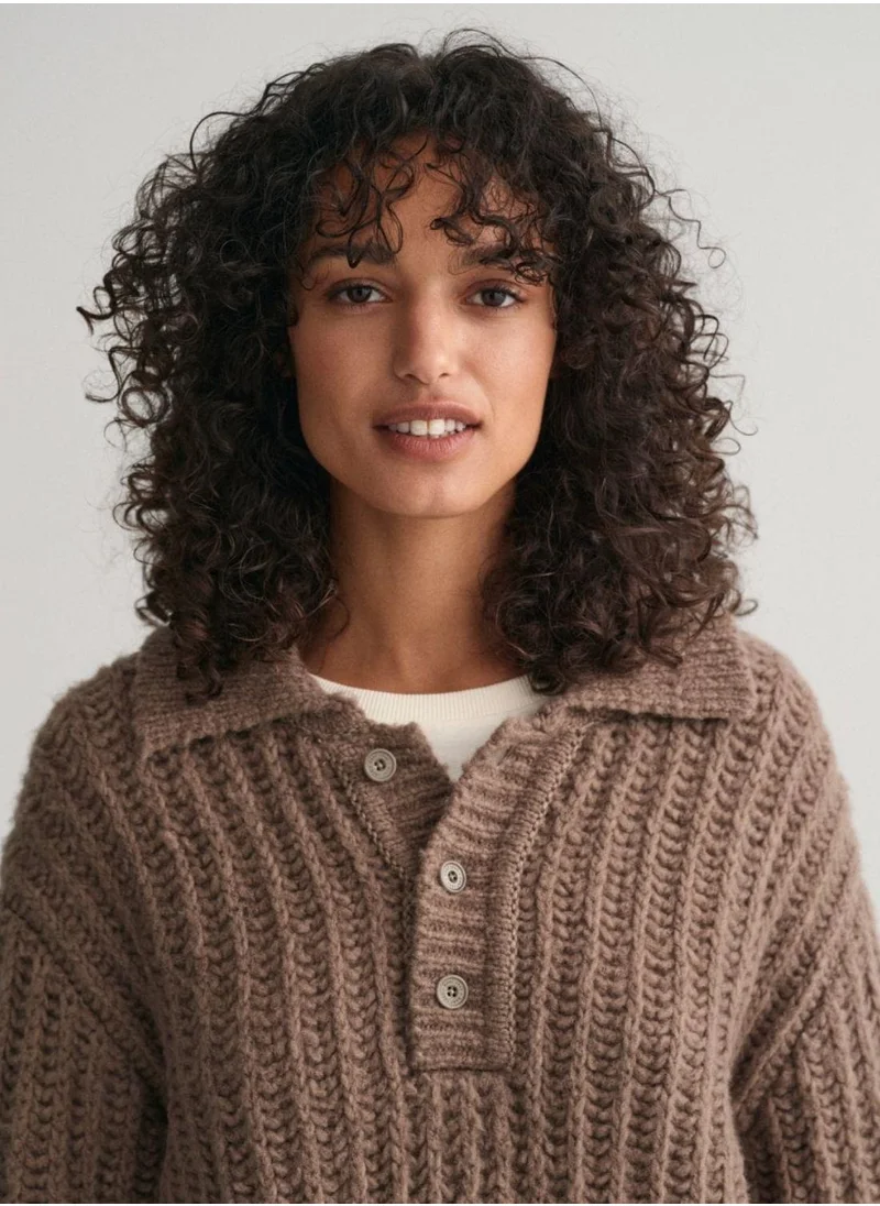 غانت Gant Ribbed Wool Polo Sweater