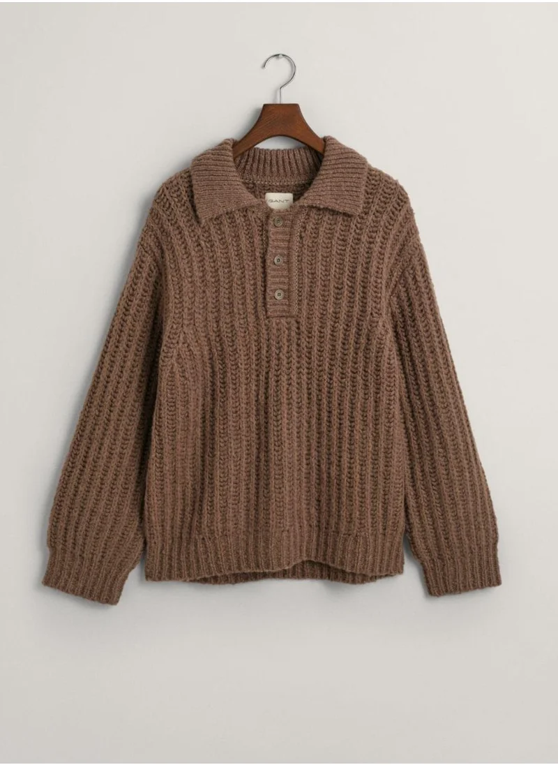 غانت Gant Ribbed Wool Polo Sweater
