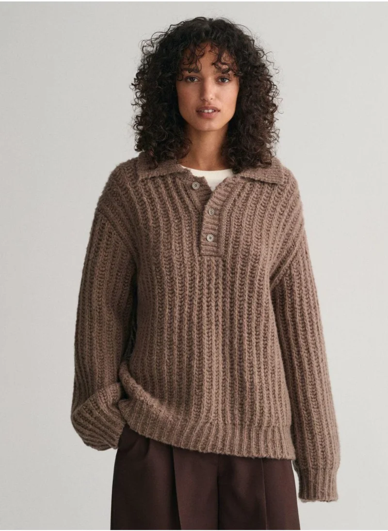 غانت Gant Ribbed Wool Polo Sweater