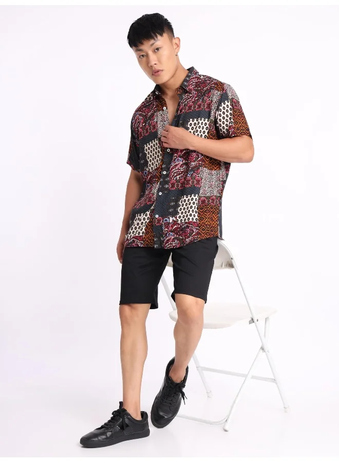 Beyoung Half Sleeve Multicolor Patchwork Hawaiian Shirt for Men