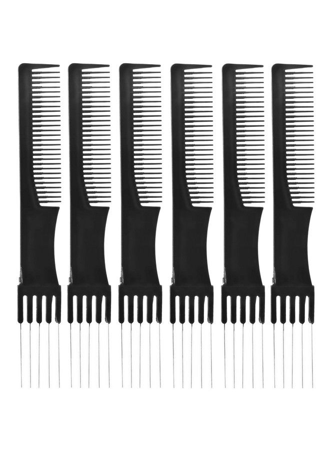 FUTAI Hair Combs Black 6 Pack Carbon Fiber Salon Lift Teasing Comb With Stainless Steel Metal Prong - Image 1