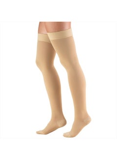 Truform 20-30 mmHg Compression Stockings for Men and Women, Thigh High Length, Dot Top, Closed Toe, Beige, Large  - Image 1