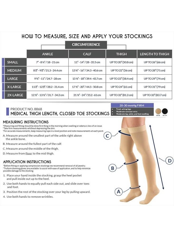 Truform 20-30 mmHg Compression Stockings for Men and Women, Thigh High Length, Dot Top, Closed Toe, Beige, Large  - Image 2