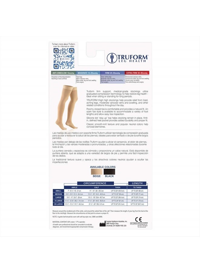 20-30 mmHg Compression Stockings for Men and Women, Thigh High Length, Dot Top, Closed Toe, Beige, Large