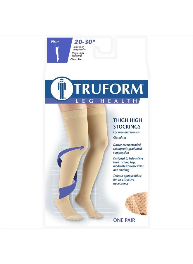 20-30 mmHg Compression Stockings for Men and Women, Thigh High Length, Dot Top, Closed Toe, Beige, Large