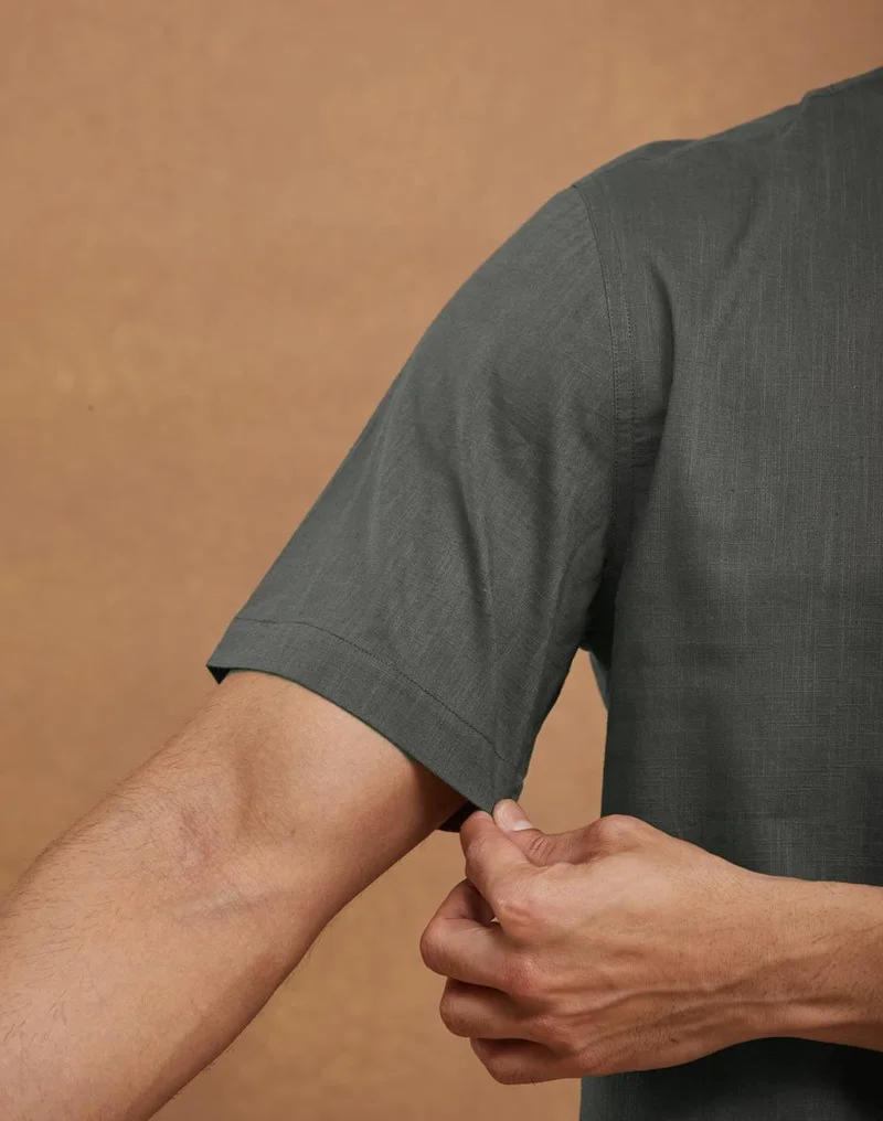 Fabindia  Grey Cotton Mid Placket Shirt for Men | Best Price UAE