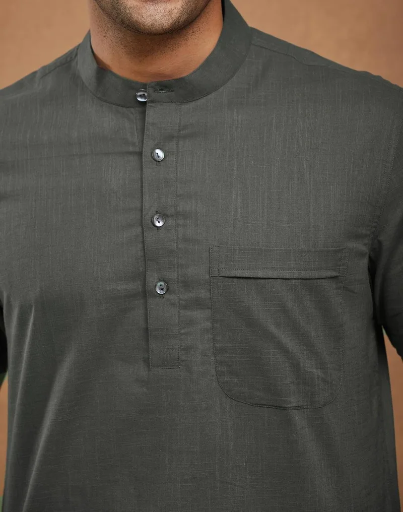 Fabindia  Grey Cotton Mid Placket Shirt for Men | Best Price UAE