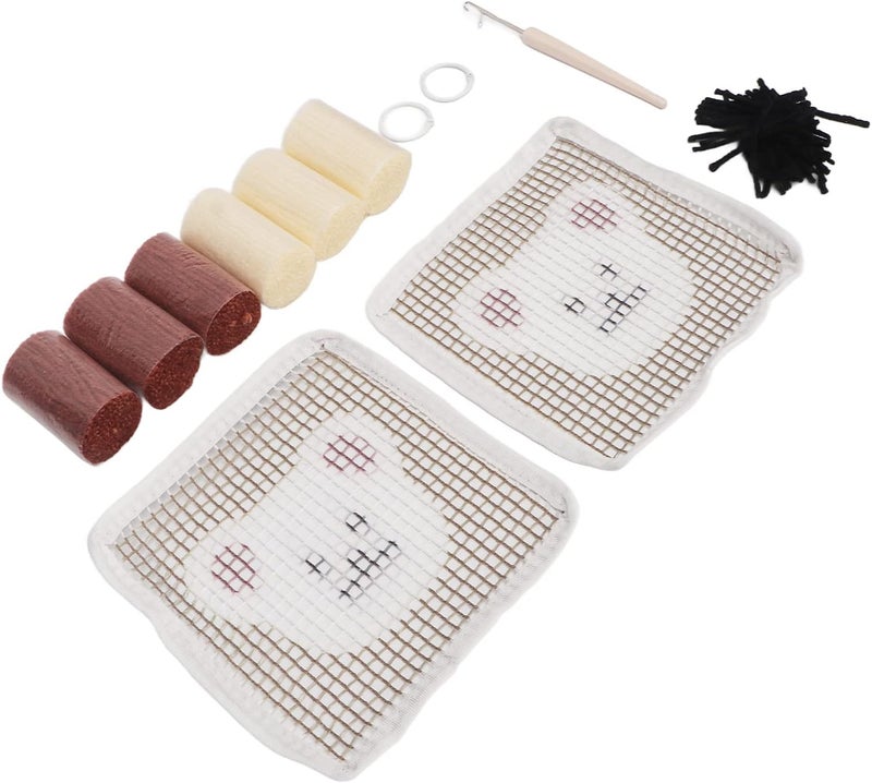 GLOGLOW Nan DIY Latch Hook Kit for Beginners, Polyester Bear Pattern Coaster Making Set for Beginners, Polyester Bear Pattern Coaster Making Set with Yarn and Crochet Hook for Home - Image 5