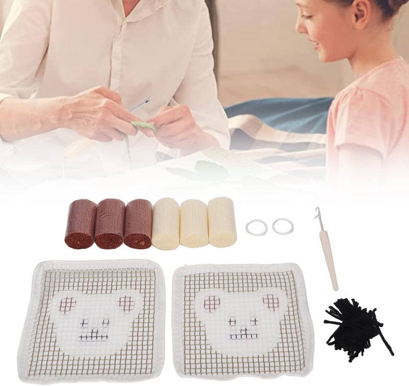 GLOGLOW Nan DIY Latch Hook Kit for Beginners, Polyester Bear Pattern Coaster Making Set for Beginners, Polyester Bear Pattern Coaster Making Set with Yarn and Crochet Hook for Home - Image 3