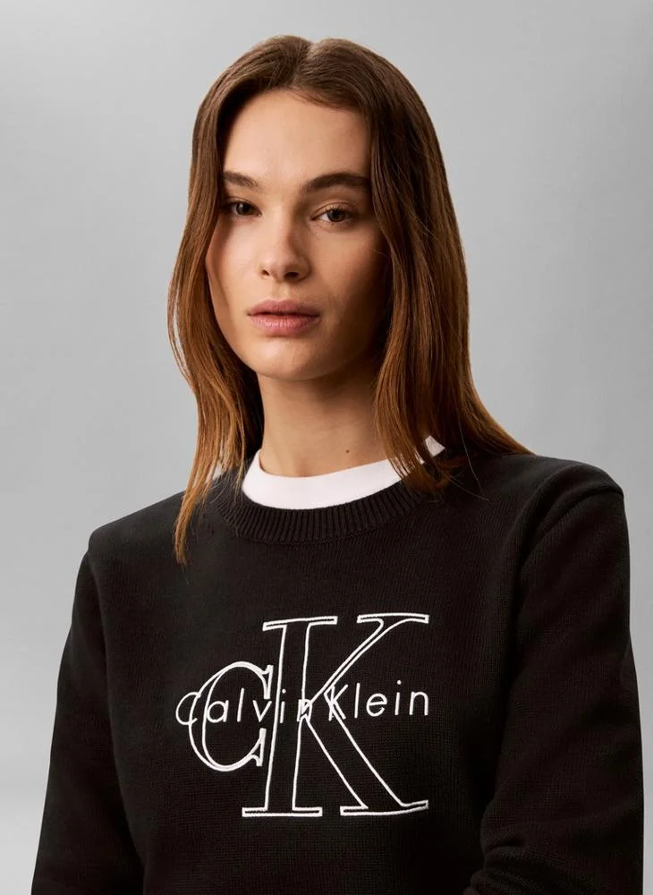 Calvin Klein Jeans Black Monologo Embroidery Cropped Jumper for Women | Best Price UAE