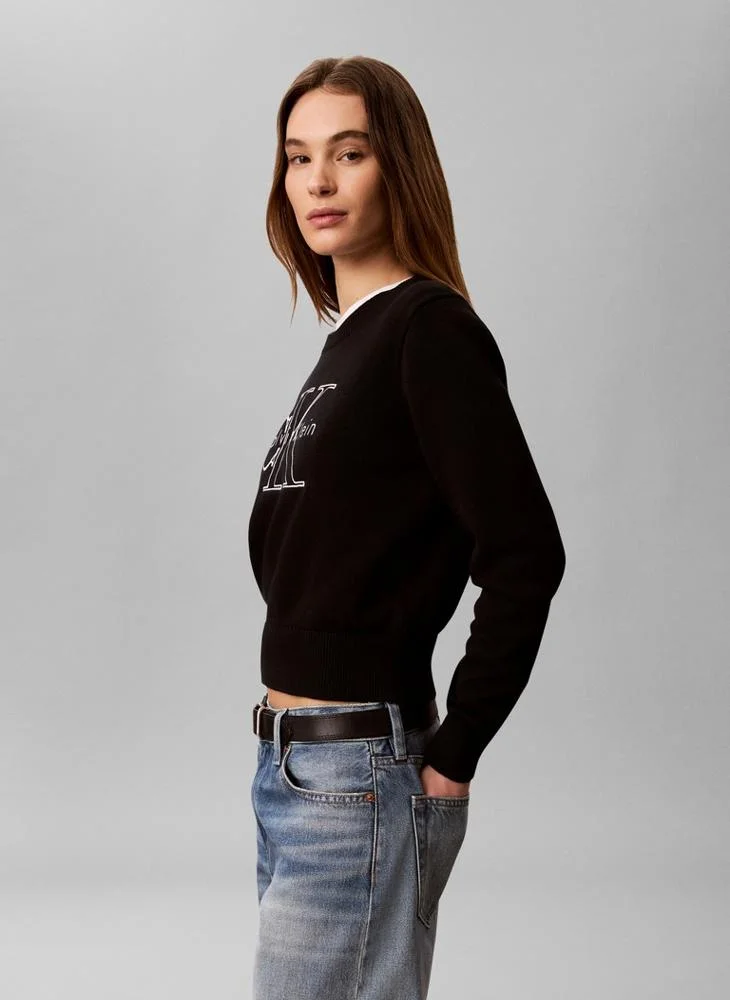 Calvin Klein Jeans Black Monologo Embroidery Cropped Jumper for Women | Best Price UAE