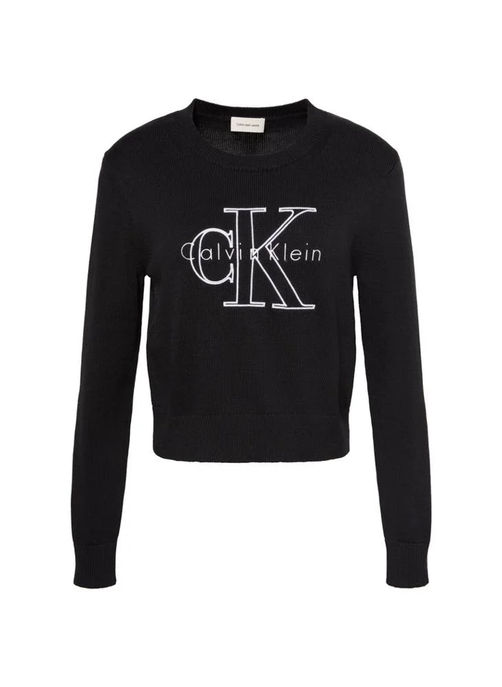 Calvin Klein Jeans Black Monologo Embroidery Cropped Jumper for Women | Best Price UAE