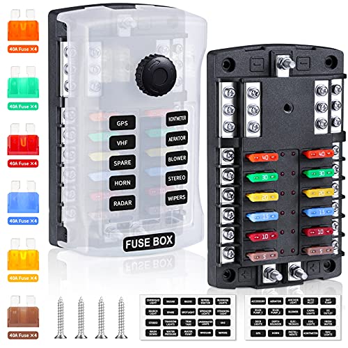 ELECTOP صندوق فيوزات شفرات 300A 12 طريق محدث مع 2 مدخل طاقة إيجابي وناقل سالب، لوحة فيوزات 12 دائرة من ELECTOP مع مؤشر LED لسيارات 12V/24V والشاحنات والقوارب البحرية - Image 1