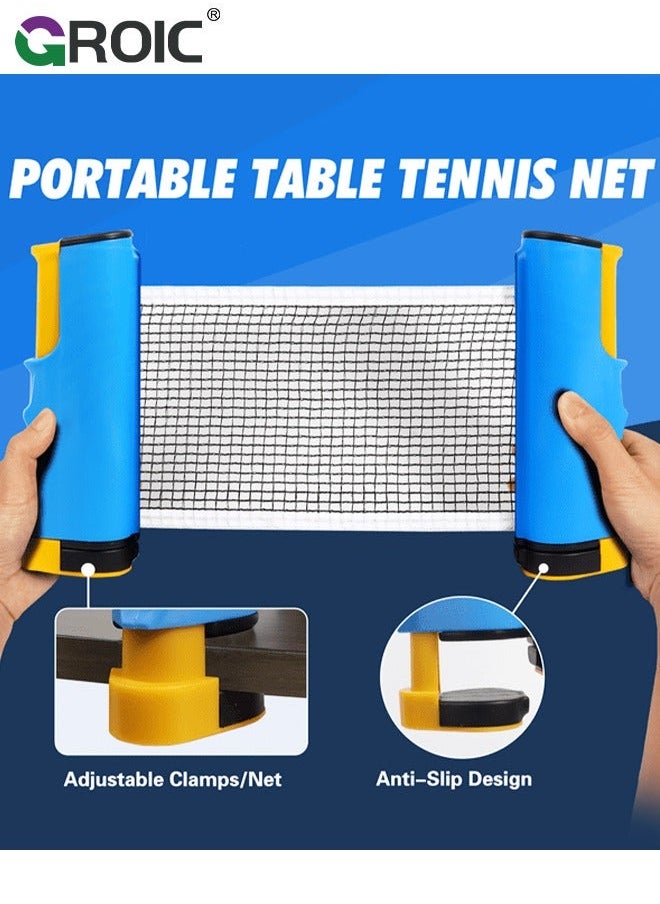 GROIC Portable Ping Pong Net Stes with 3Pcs 3-Star Ball, All-in-One Retractable Table Tennis Up to 70" Wide, Can be clamped on Any Desktop Less Than 2" Thick, Premium Family Fun Game  - Image 2