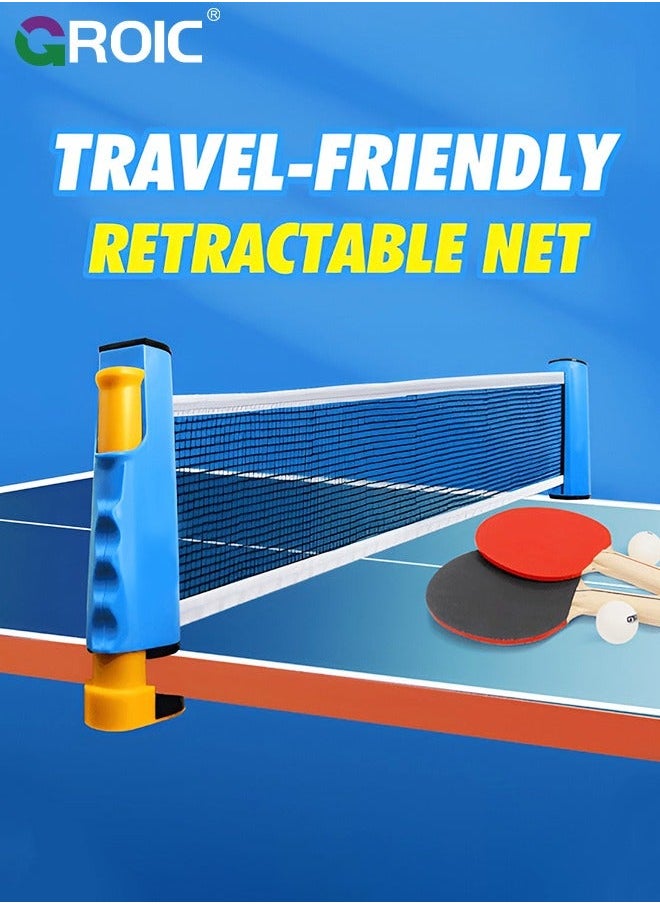 GROIC Portable Ping Pong Net Stes with 3Pcs 3-Star Ball, All-in-One Retractable Table Tennis Up to 70" Wide, Can be clamped on Any Desktop Less Than 2" Thick, Premium Family Fun Game  - Image 3