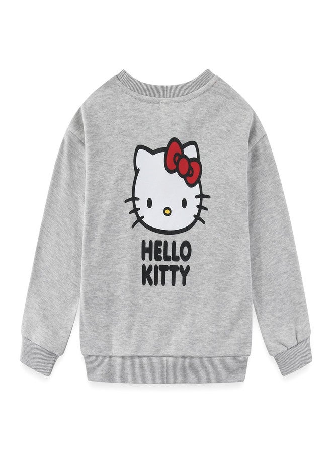 Hello Kitty Sanrio Girls French Terry Sweatshirt and Skort Skirt 2 Piece Set for Big Kids, Grey/Red, 5 - Image 4