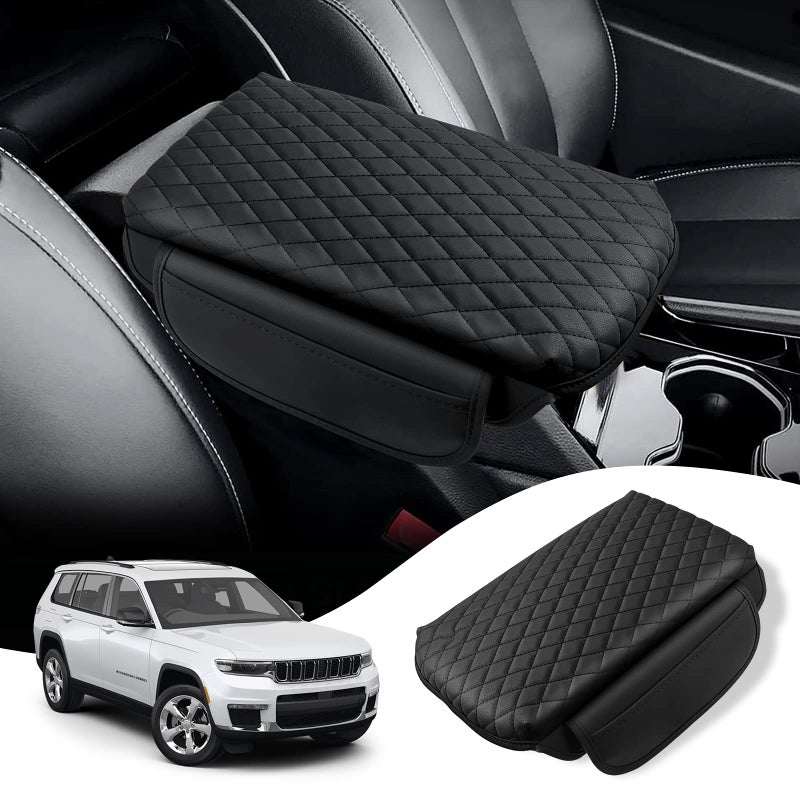 Rilsen Custom Fit for Center Console Cover Jeep Grand Cherokee L 2021 2022 2023 2024 Armrest Cover Center Console Pad Interior Accessories Car Armrest Seat Box Cover Protector with Pockets Storage Bag