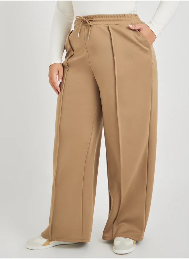 Styli Styli Plus Size Wide Leg Joggers with Drawstring