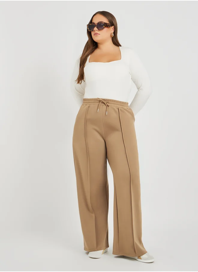 Styli Styli Plus Size Wide Leg Joggers with Drawstring