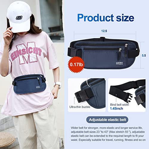 DAITET RFID Blocking Money Belt for Men Women, Slim Fanny Pack for Travel，Running,Conceal Waist Wallet for Passport Holder,Phone,Cash(Black Dark Blue) - Image 5