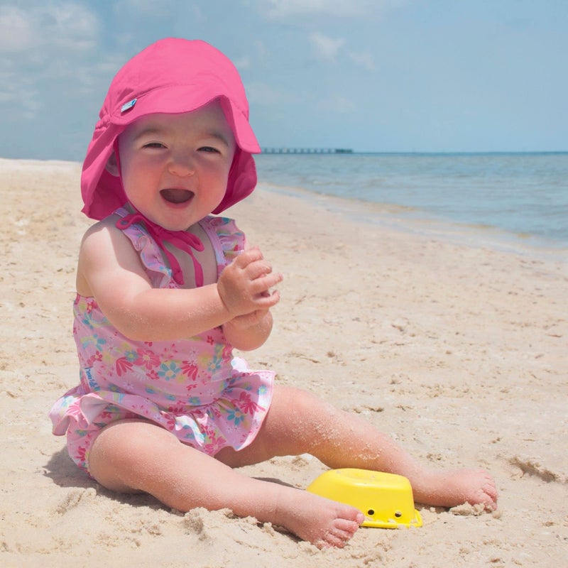 green sprouts i play. Baby Flap Sun Protection Swim Hat, Light Pink, 0-6 Months - Image 5