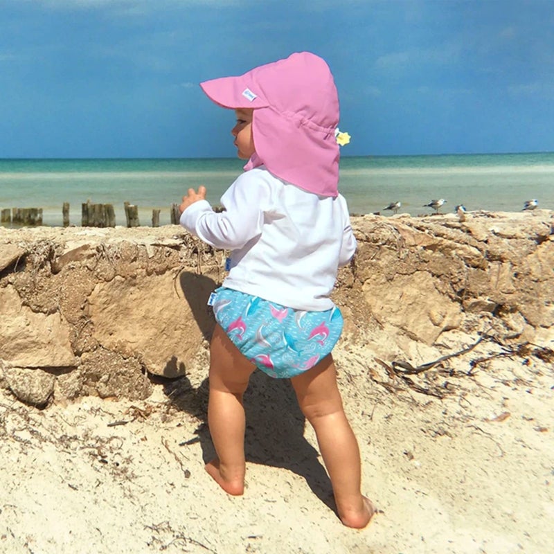 green sprouts i play. Baby Flap Sun Protection Swim Hat, Light Pink, 0-6 Months - Image 2