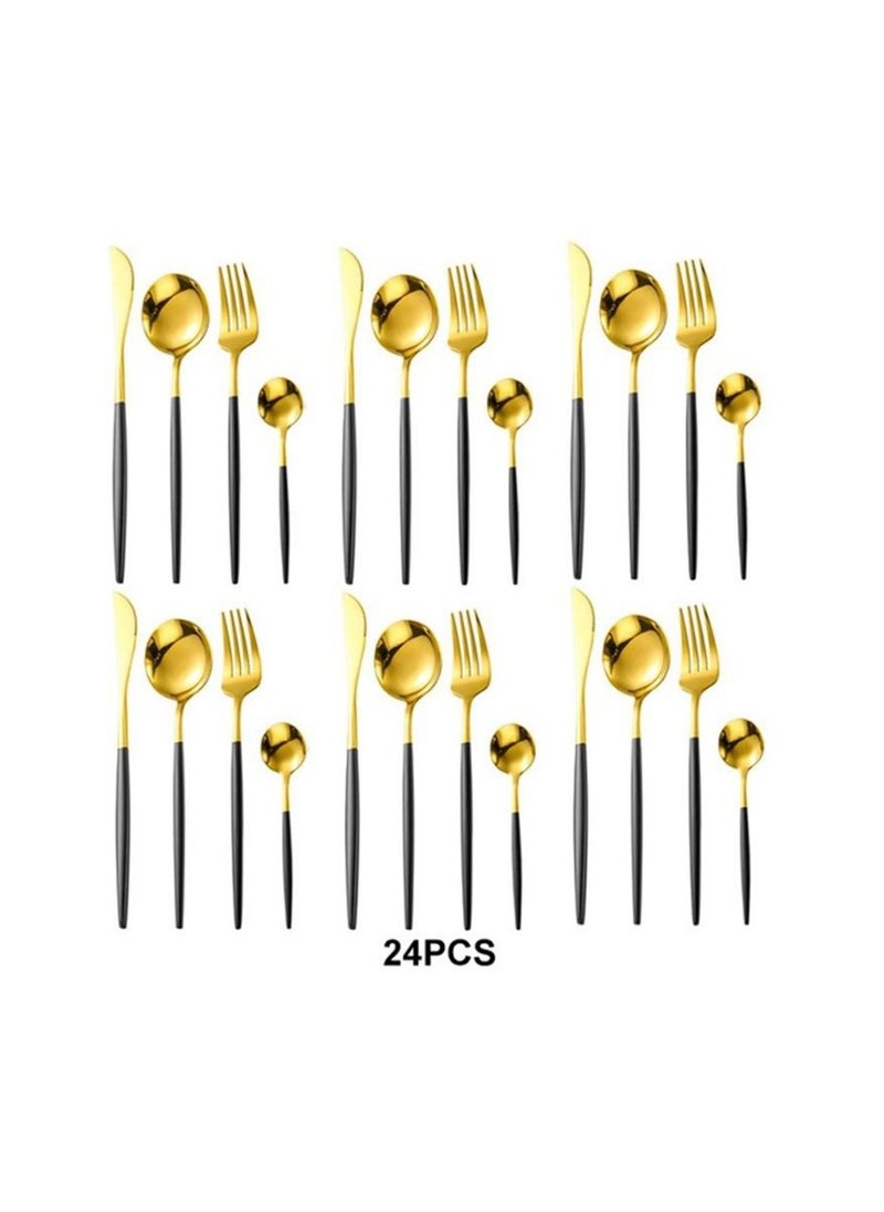 cosyinn - 24-piece Western Style Flatware Set Black/Gold - Image 1