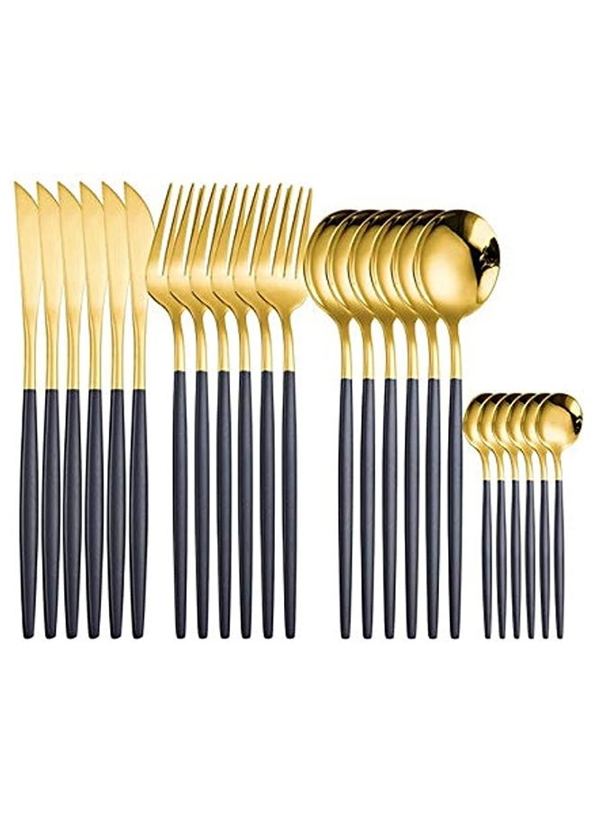 cosyinn - 24-piece Western Style Flatware Set Black/Gold - Image 1