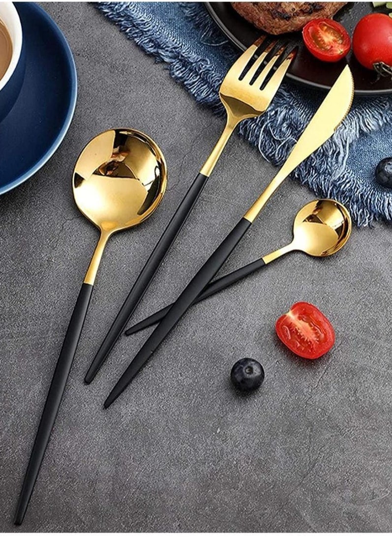 cosyinn - 24-piece Western Style Flatware Set Black/Gold - Image 1