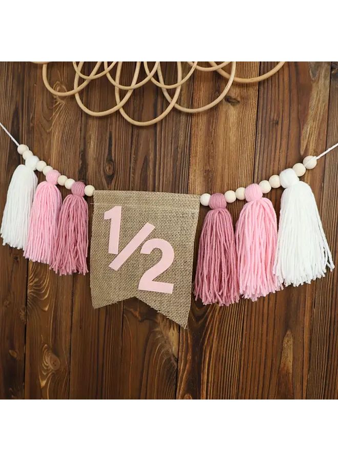 Pink 2 Piece Half Birthday Set Banner And Crown Hat Party Supplies - Image 5