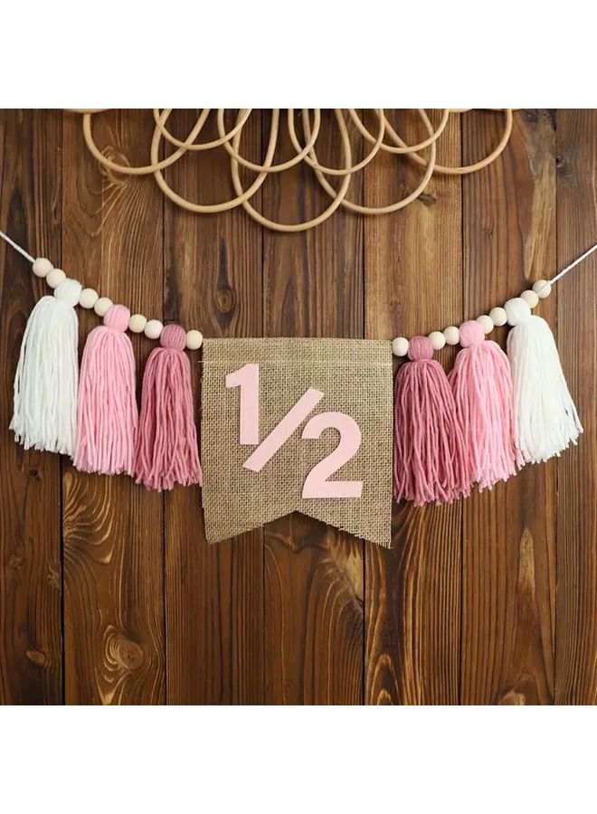 Pink 2 Piece Half Birthday Set Banner And Crown Hat Party Supplies - Image 2
