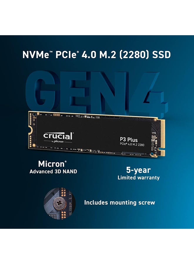 كروشيال 1 تيرابايت P3 بلس NVMe PCIe 4.0 M.2 SSD داخلي، سرعة قراءة متسلسلة تصل إلى 5000 ميجابايت/ثانية وسرعة كتابة متسلسلة تصل إلى 3600 ميجابايت/ثانية، ميكرون 3D NAND، 1.5 ساعة MTBF، دعم SMART و TRIM | CT1000P3PSSD8 - Image 2