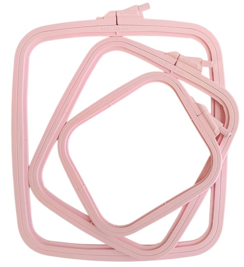 Nurge Square Embroidery Hoop - Plastic Cross Stitch Frame for Needlepoint & Embroidery - Adjustable Craft Hoop - Pink - Set of 3 - Image 1