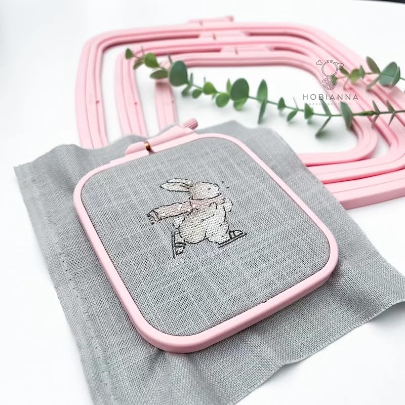 Nurge Square Embroidery Hoop - Plastic Cross Stitch Frame for Needlepoint & Embroidery - Adjustable Craft Hoop - Pink - Set of 3 - Image 3