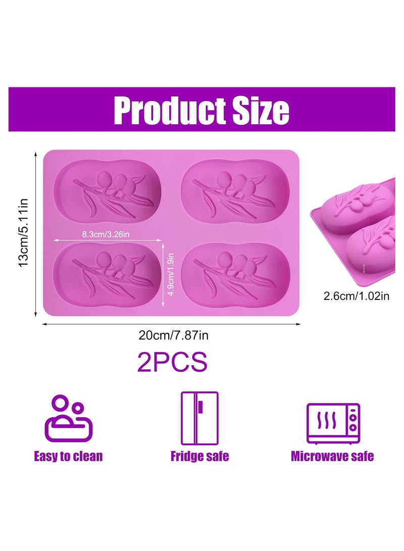 Set of 2 Silicone Soap Moulds, Handmade Soap Making Soap Moulds, 4Cavities Oval Olive Branch Silicone Mould - Image 2
