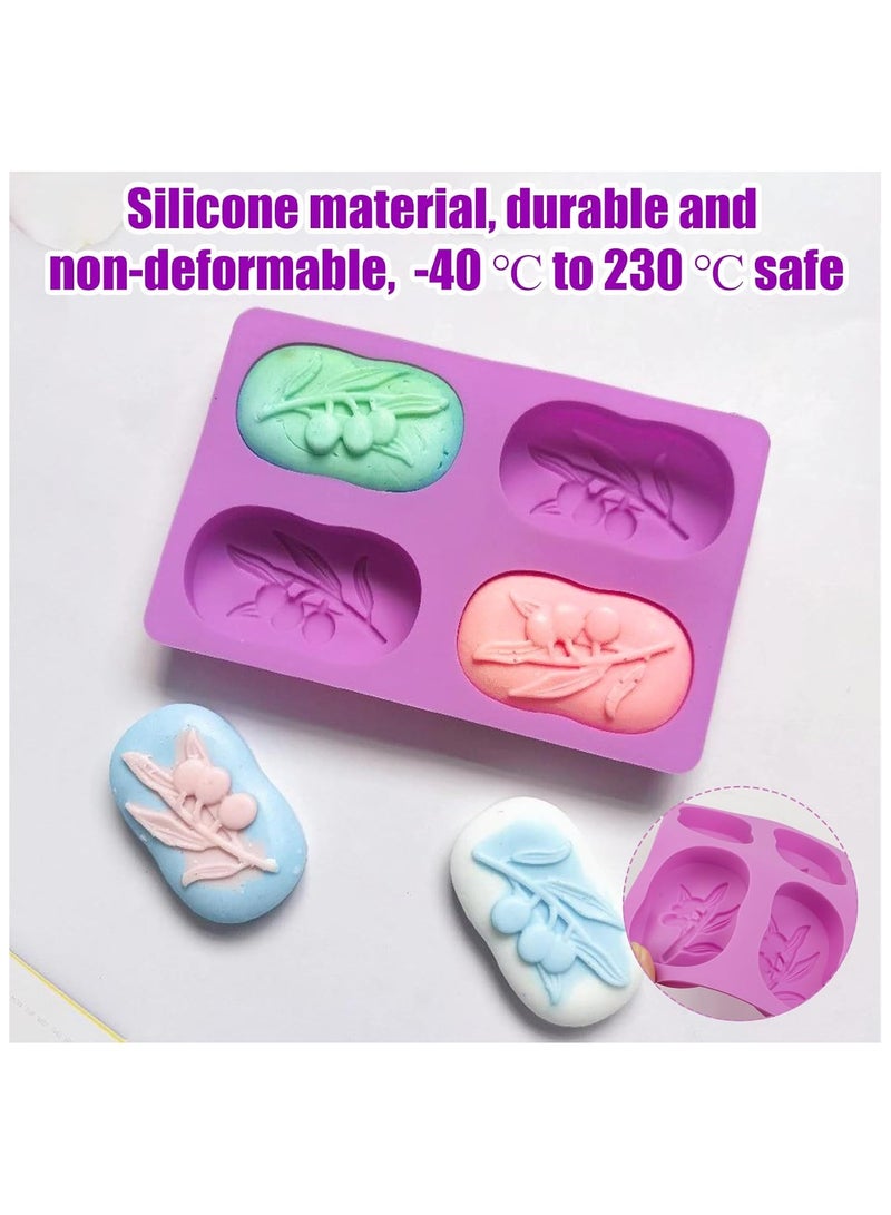 Set of 2 Silicone Soap Moulds, Handmade Soap Making Soap Moulds, 4Cavities Oval Olive Branch Silicone Mould - Image 3