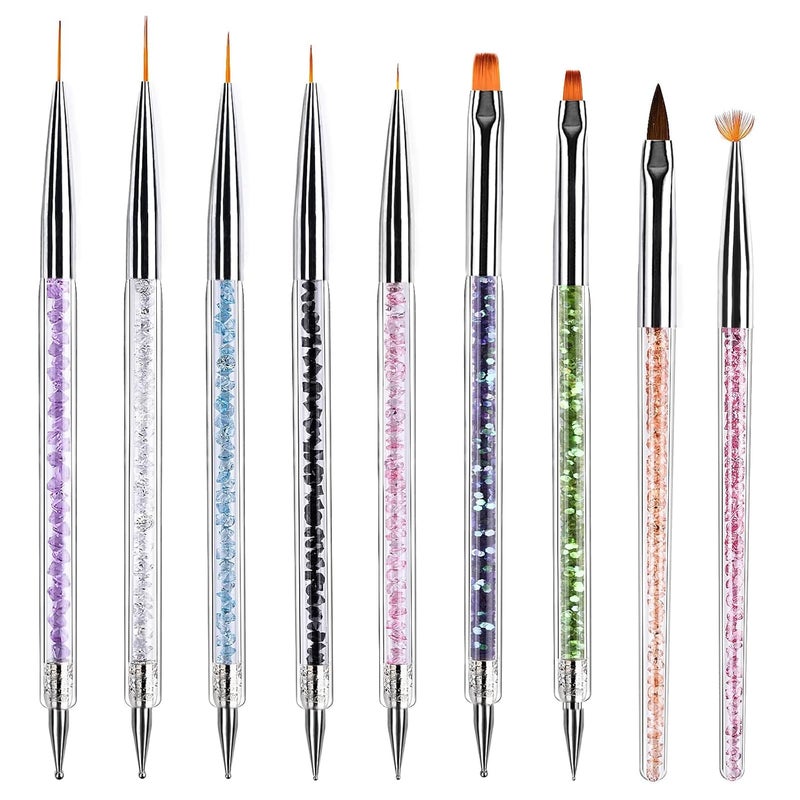 Nail Art Brushes 9PCS Nail Brush Set with Liner Brush and Dotting Pens for Home and Professional Salon Use