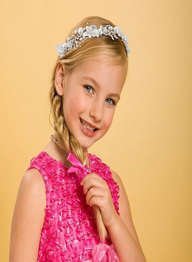 BSITFOW Crown for Girls, Tiara for Girls Kids 6+ Years Old, Pearl for Women Bridal, Stylish Flower Crowns for Girl, Gold Princess Tiara for Party Dress Up, Hair Accessories for Women Wedding - Image 5