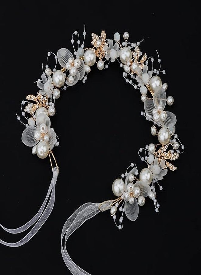 BSITFOW Crown for Girls, Tiara for Girls Kids 6+ Years Old, Pearl for Women Bridal, Stylish Flower Crowns for Girl, Gold Princess Tiara for Party Dress Up, Hair Accessories for Women Wedding - Image 1