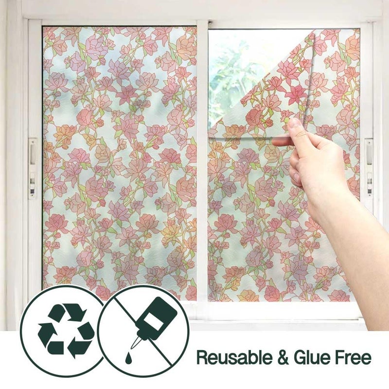 BEAUS TILE UNI Window Film Static Clings Non Adhesive 3D Stained Glass Window Decals UV Protection (Rose, 37.4 x 24.4 Inch) - Image 5
