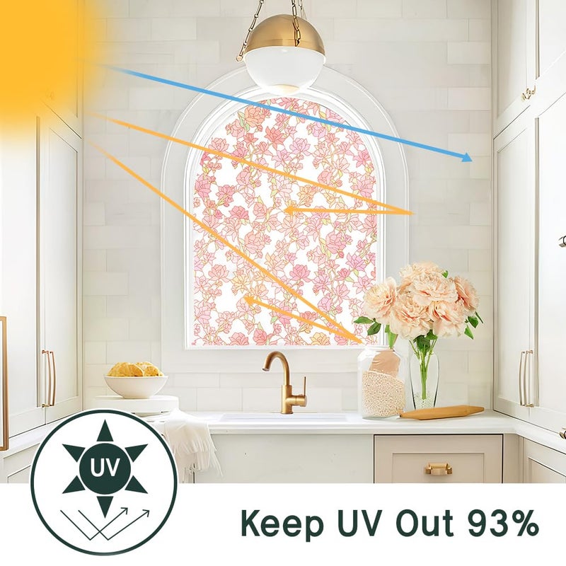 BEAUS TILE UNI Window Film Static Clings Non Adhesive 3D Stained Glass Window Decals UV Protection (Rose, 37.4 x 24.4 Inch) - Image 3
